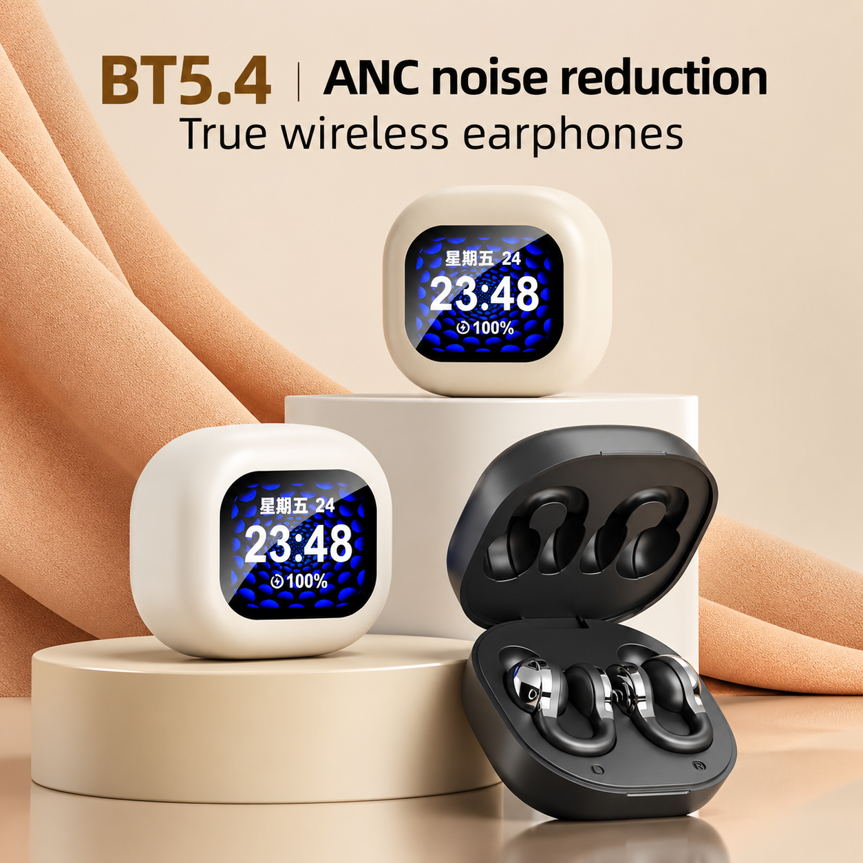 Smart Display Wireless Earbuds with ANC